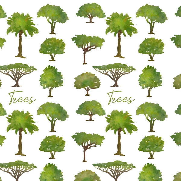 Desenho Belo Padrão Árvores Watecolor — Fotografia de Stock