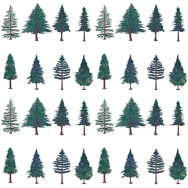 Drawing Beautiful Watecolor Trees Pattern — Stock Photo, Image