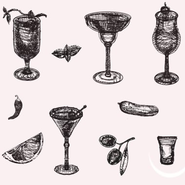 Kokteyller ve abur cuburlarla grafik desen