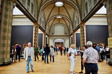 Amsterdam, Netherlands: The Gallery of Honor (Dutch: Eregalerij) in the Rijksmuseum is an extended corridor directed towards a clear focal point: the Night Watch Gallery.  clipart