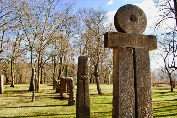 Oude Grafsteen Ankh Symbool Limburgse Abdij Klosterruine Limburg Een Ruïne — Stockfoto