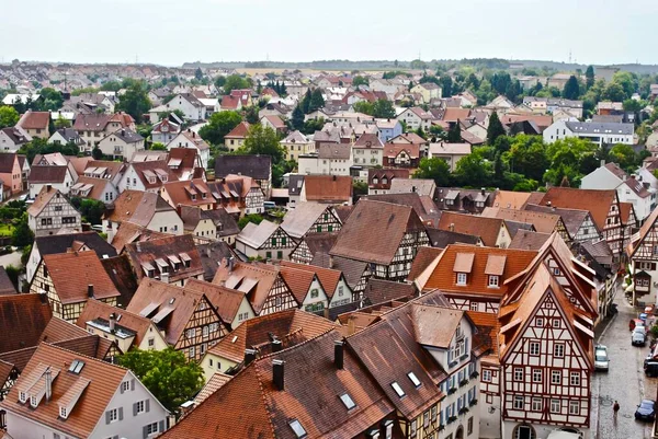 Traditionele Duitse Roodhouten Vakwerkhuizen Gezien Vanaf Blauer Turm Bad Wimpfen — Stockfoto