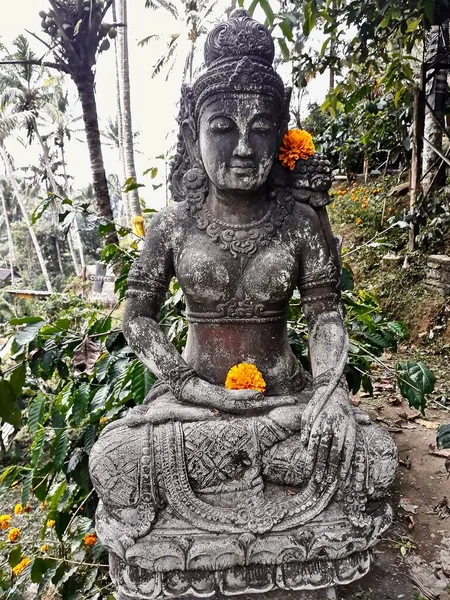 Balinese Hindu Statue Decorated Marigolds Dewi Sri Shridevi Javanese Sundanese — Stock Photo, Image