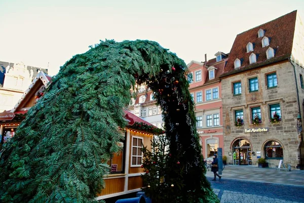 Coburg Germany Weihnachtsmarkt 크리스마스 Evergreen Arch Leading Christmas Market Traditional — 스톡 사진