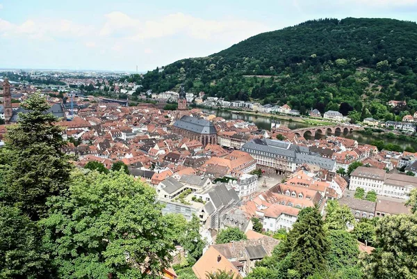 Středověké Město Heidelberg Německo Řece Neckar Bádensku Wurtembersku Kostel Ducha — Stock fotografie