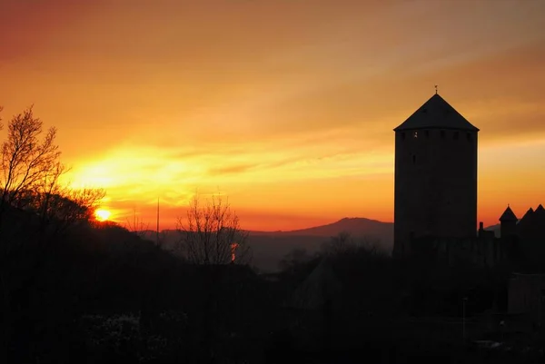 Сонце Сідає Замок Ліхтенберг Німеччині Бург Ліхтенберг Розташований Недалеко Від — стокове фото