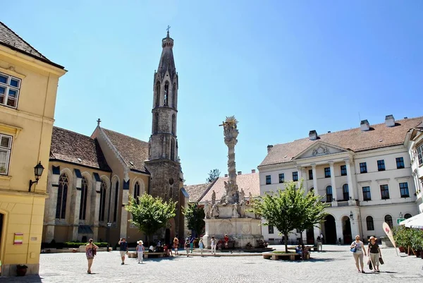 Sopron Hungary Old Town Main Square Holy Trinity Column Gothic — Stock fotografie