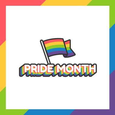 Beyaz arka planda gökkuşağı bayraklı gurur etiketi ya da etiket. LGBT