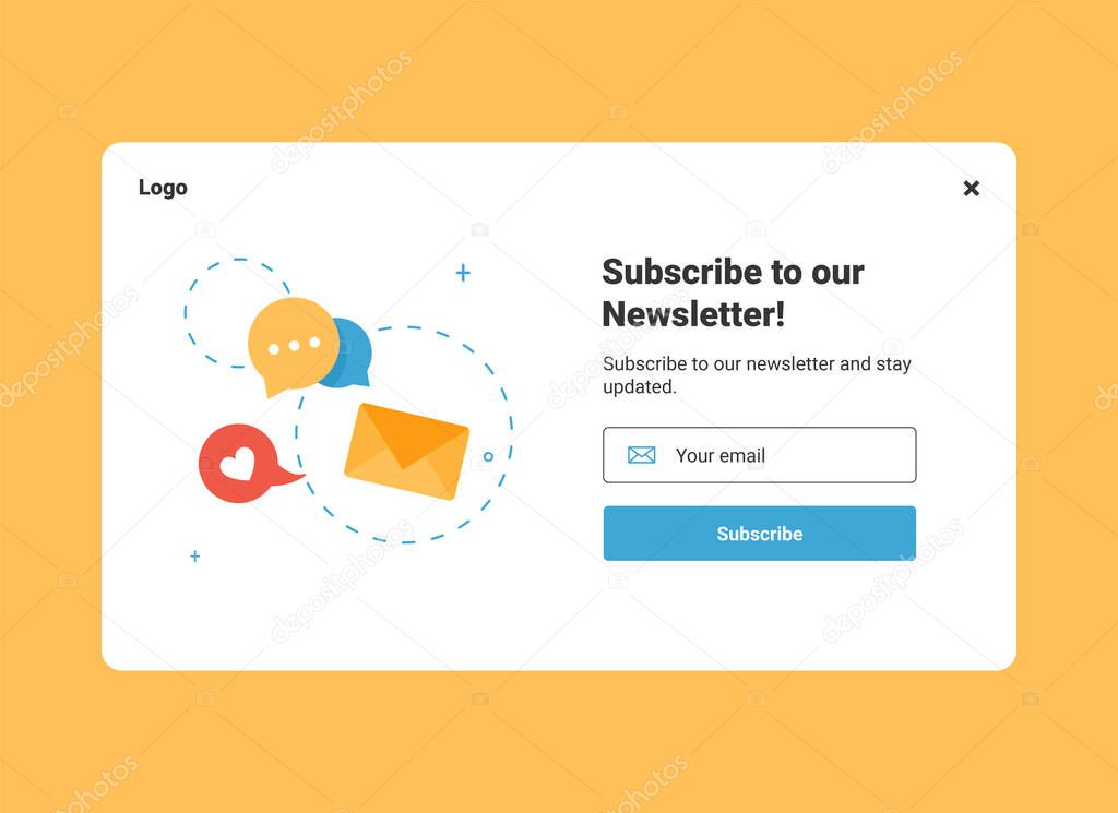 UI design pop up banner of email marketing for subscription to newsletter