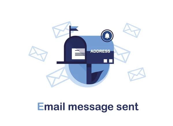 电子邮件营销的矢量横幅说明 订阅通讯 信箱里有信和信封发送到收件人的地址 发送的消息 — 图库矢量图片