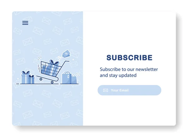 Baner Marketingu Mail Wózek Torba Prezenty Prezenty Subskrypcja Newslettera Aktualności — Wektor stockowy