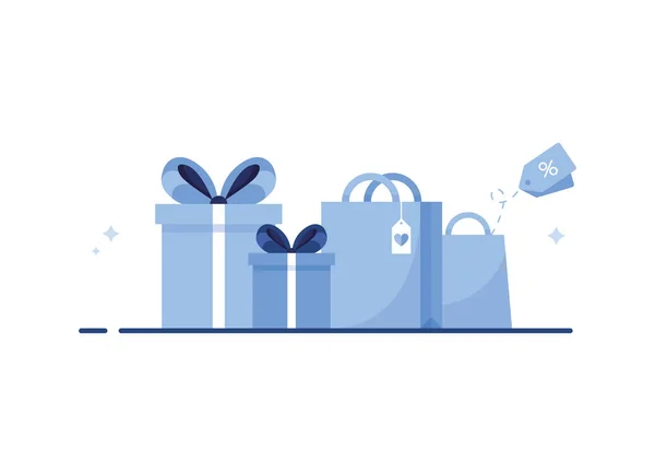 Flat Illustration Paper Shopping Bag Gift Ribbon Bow Shopping Presents — Stock Vector