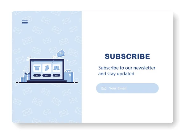 Popping Banner Sottoscrizione Finestra Mockup Newsletter Internet Email Marketing Portatile — Vettoriale Stock