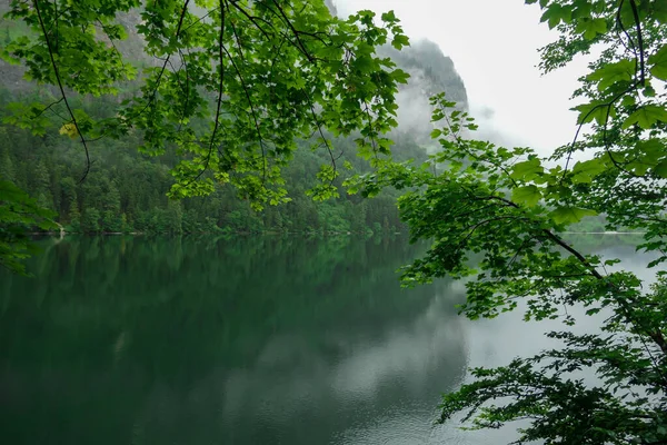 Idílico Lago Leopoldsteiner Austria Lago Está Rodeado Altos Alpes Cubierto — Foto de Stock