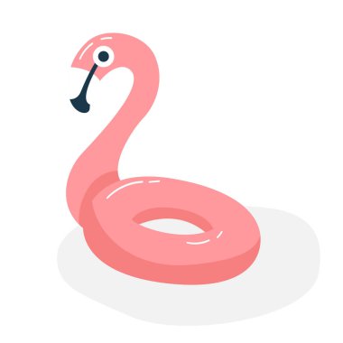 Şişme flamingo. Yaz flamingo şamandırası. Oyuncak, havuz, yaz. Deniz konsepti. İzole edilmiş. Flamingo şişirilebilir. Vektör illüstrasyonu.