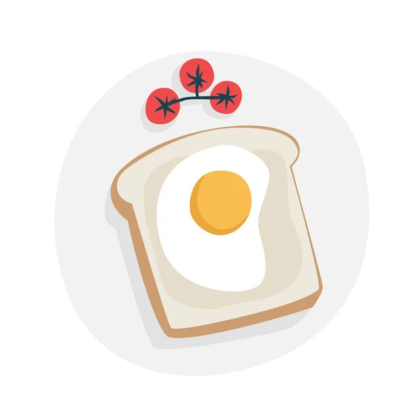 Breakfast Toast Fried Egg Toast Cherry Tomatoes Plate Vector Illustration — Stock Vector