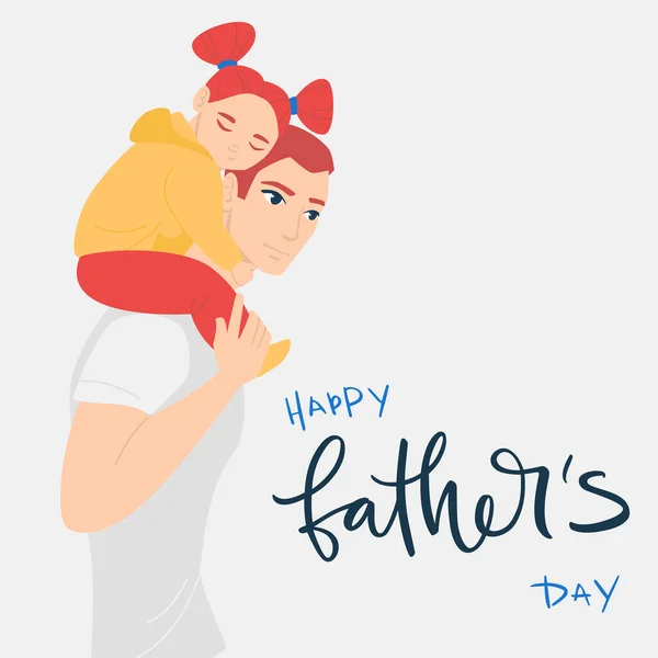 Feliz Día Del Padre Ilustración Dibujos Animados Con Papá Hija — Vector de stock