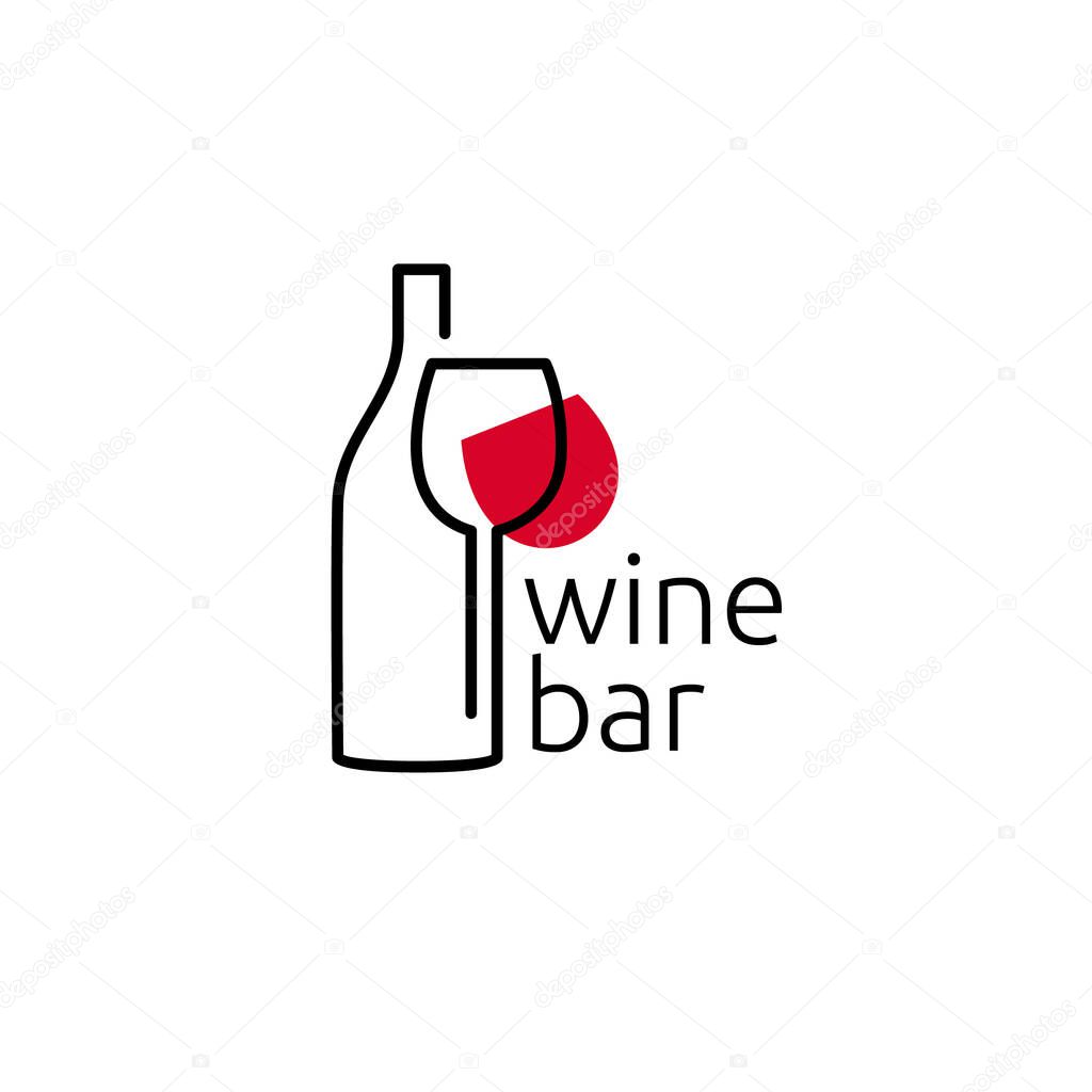 Wine logo. Logo for a liquor store, restaurant, or bar. Logo glass and bottle of wine with the inscription 