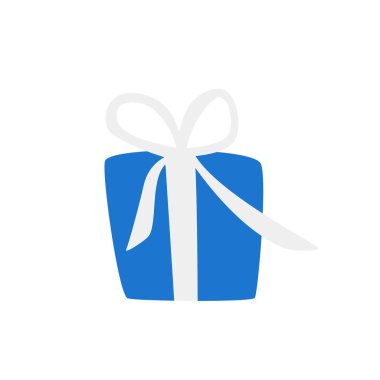 Güzel dekoratif hediye mavi kutu, beyaz fiyonklu. Beyaz arka planda izole edilmiş. Vektör çizimi. İzole nesnelerin vektör illüstrasyonu