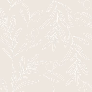 Dalında zeytin olan kusursuz bir desen. Soyut şekilli modern çiçek arkaplanı. Vektörsüz desen.