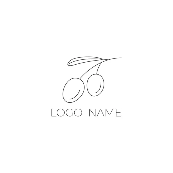 Logo Olives Sur Une Branche Logo Moderne Style Ligne Illustration — Image vectorielle