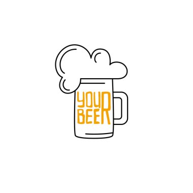 Bira logosu. Bir bira dükkanının logosu, restoran, bar. Beyaz arka planda 