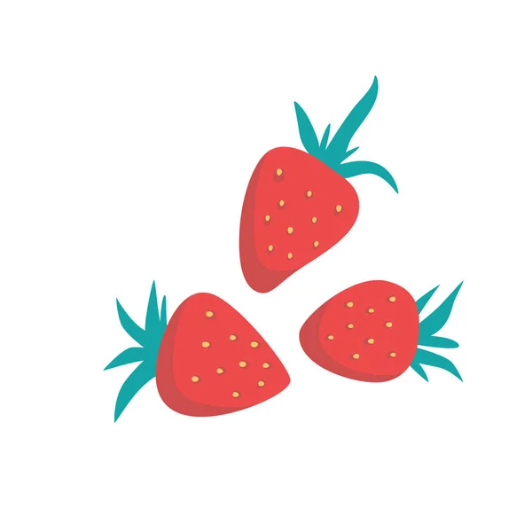 成熟的红草莓 整个浆果 白色背景的新鲜水果 孤立的病媒图解 — 图库矢量图片
