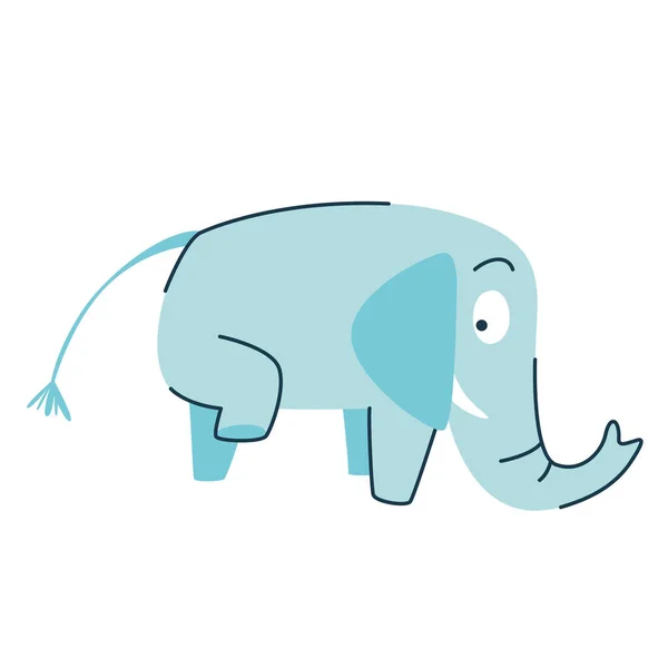 Divertido Dibujo Animado Lindo Elefante Azul Lindo Elefante Levantó Pierna — Vector de stock