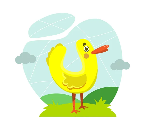 Funny Background Little Duckling Forest Glade Flat Design — Stock Vector