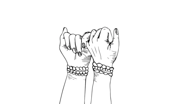 Mains Jeune Femme Dans Style Doodle Faire Pinky Promesse Copier — Image vectorielle