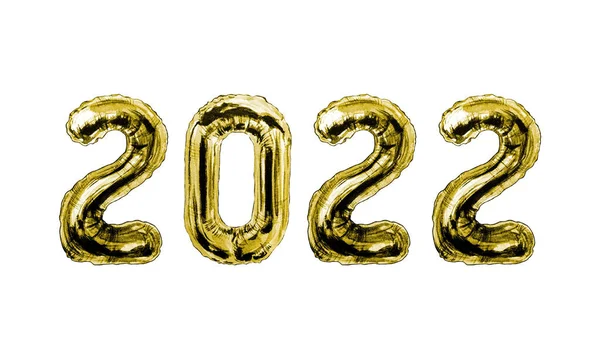 Happy New Year 2022 watercolor illustration. Golden Helium Foil Balloon Decoration. Foil Yellow Number Zero and Two — Stock Photo, Image