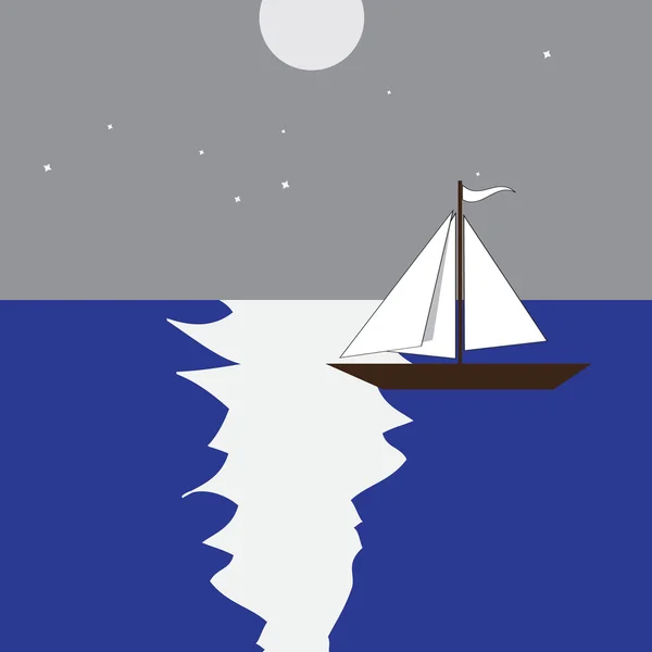 Imagen a color velero en mar nocturno — Vector de stock