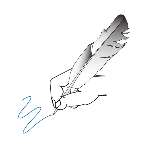 Immagine vettoriale di una mano con una piuma d'uccello per scrivere — Vettoriale Stock