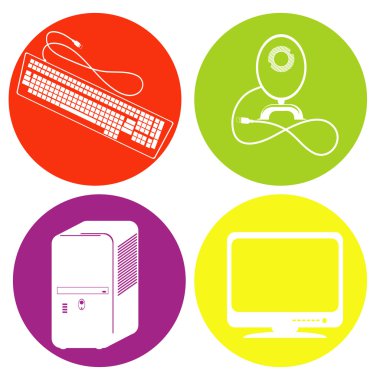 tek renkli simge bilgisayar, monitör, klavye ve web kamerası ile ayarla