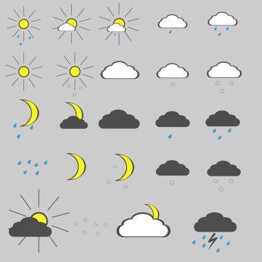 tek renkli simge kümesi hava, güneş, yağmur, kar.