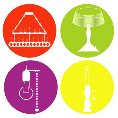 tek renkli simge avizeler, lambalar ve mumlarla ayarla