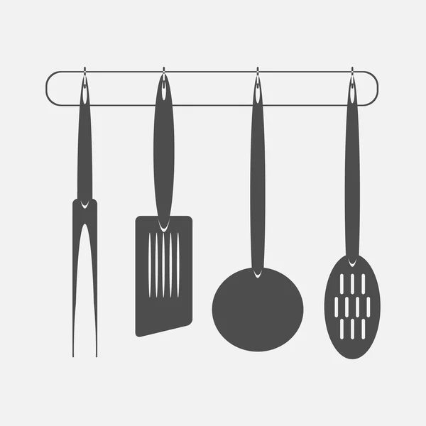 Conjunto de iconos monocromáticos con utensilios de cocina — Vector de stock