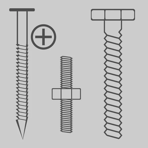 Conjunto de ícones monocromáticos com porcas e parafusos —  Vetores de Stock