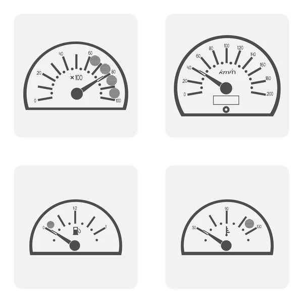 Monochromatyczne ikony zestaw z spidoietr temperatury auto — Wektor stockowy