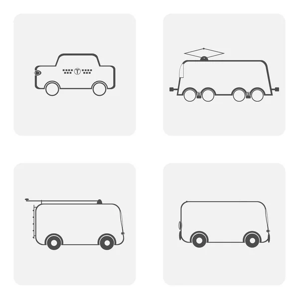 Monochrome icon set with transport, bus, tram, trolleybus and taxi — Stock Vector