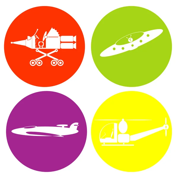 Monochromatyczne ikony zestaw z latający obiekt — Wektor stockowy