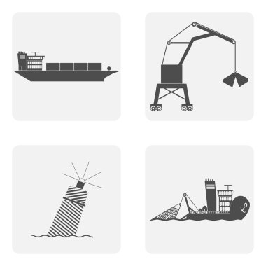 tek renkli simge liman gemi balıkçı ile ayarla