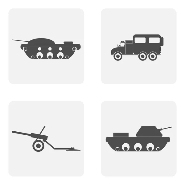 Monochromes Icon Set mit Panzern für militärische Ausrüstung und selbstfahrenden Geschützen — Stockvektor