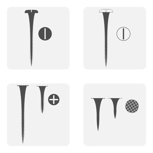 Monochromes Symbolset mit Schrauben und Muttern — Stockvektor