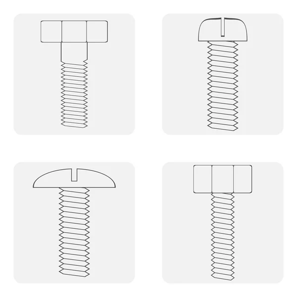 Monochromes Symbolset mit Schrauben und Muttern — Stockvektor