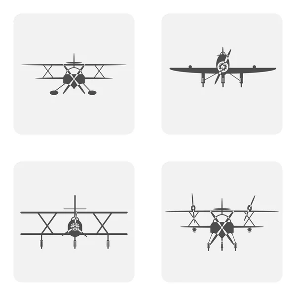 Monochromatyczne ikony zestaw z samolotów — Wektor stockowy