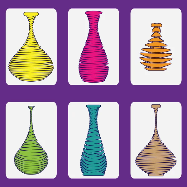 Farbige Ikonen mit Vasen und Amphoren — Stockvektor