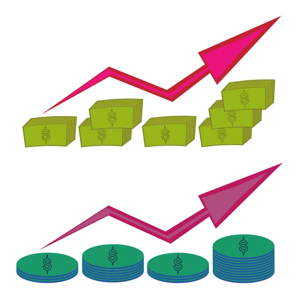 Ícones coloridos com símbolo de dólar — Vetor de Stock