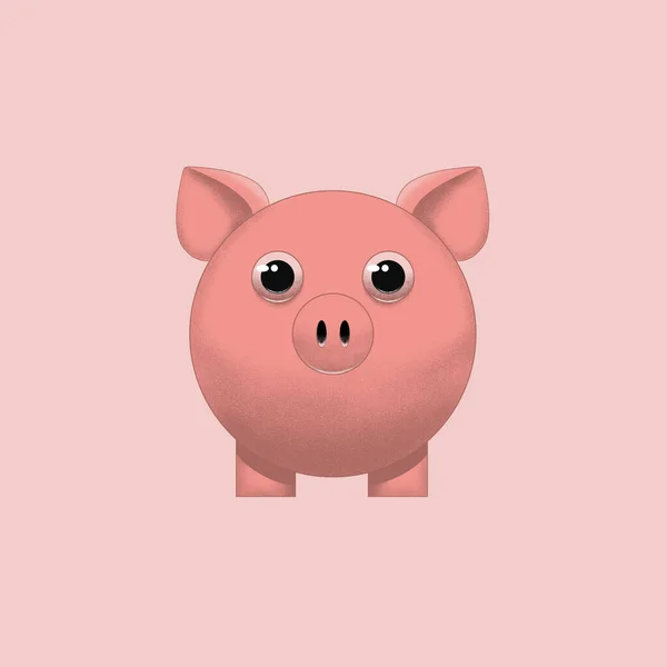 Rund Schwein Rosa Pastell Hintergrund Braune Rauschstiftpunkte — Stockfoto