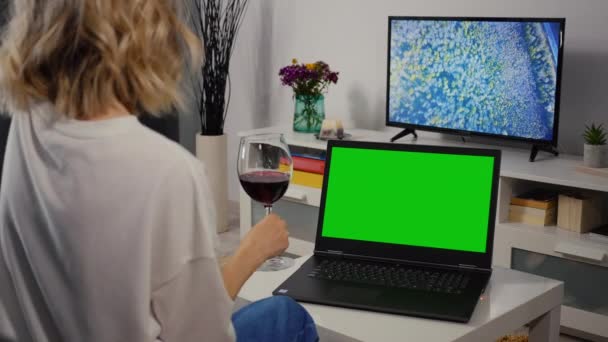 Sopra Spalla Laptop Schermo Verde Copia Spazio Close Chroma Key — Video Stock